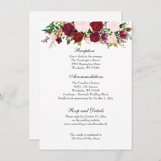 レッドロエレガントーズウェディングレセプション招待状 招待状 (正面/裏面)