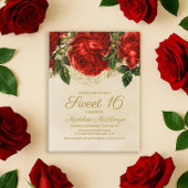 レッドロエレガントーズタンスウィート16誕生日招待状 ポストカード