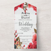 レッドロエレガントーズロマンチックなカップルフローラ結婚ズ オールインワン招待状 (内側)