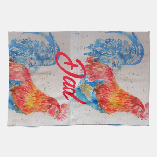 レッドロスターウォーター絵を描カラーの父の日パパ キッチンタオル (横)