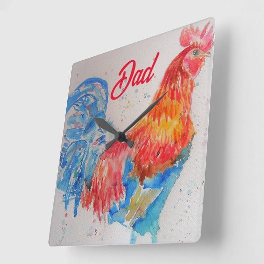 レッドロスターウォーター絵を描カラーの父の日パパ スクエア壁時計 (傾斜)