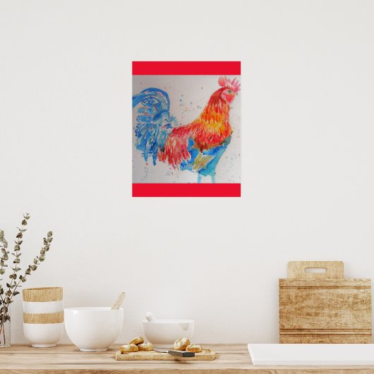 レッドロスターウォーター絵を描カラーの父の日パパ ポスター (キッチン)