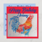 レッドロスターウォーター絵を描カラーハッピーバースデー 招待状 (正面/裏面)