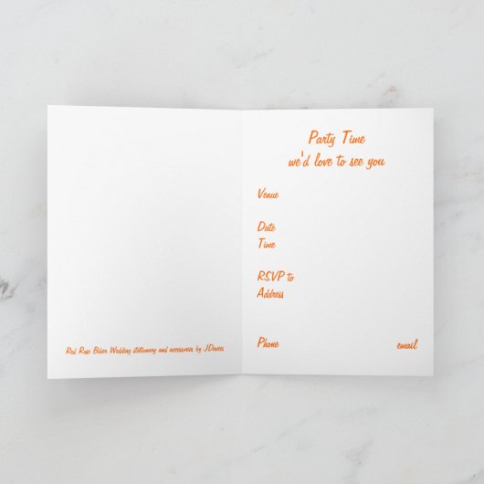 レッドロセスバイクもしくは自転車に乗る人オー結婚トバイズブライダルシャワー 招待状 (内部)