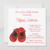 レッドロセッテベビーシューズ赤ベビーガールシャワー 招待状 (裏面)