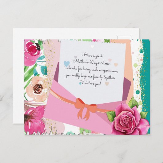 レッドロゼスフローラレター封筒母の日 ポストカード (正面/裏面)