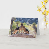 レッドロックキャニオンのグリーティングカードにドイツの羊飼い カード (黄色い花)