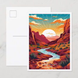 レッドロックキャニオンネバダトラベルヴィンテージイラストレーション ポストカード