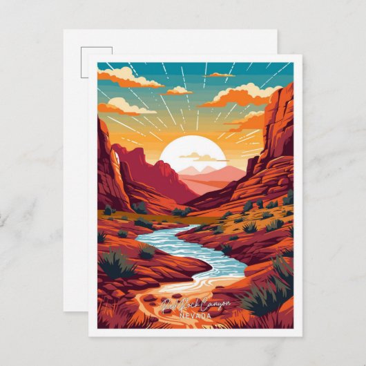 レッドロックキャニオンネバダトラベルヴィンテージイラストレーション ポストカード (正面/裏面)