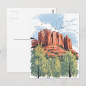 レッドロック，セドナ，アリゾナ，鉛筆スケッチ ポストカード (正面/裏面)