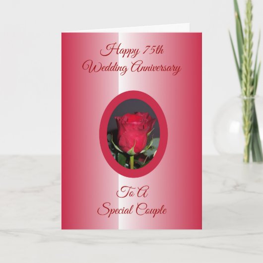 レッドロパーソナライズされたーズ75結婚周年 カード (正面)