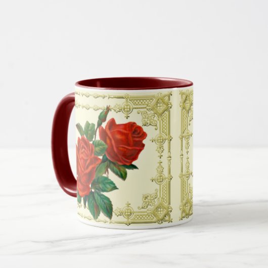 レッドロビクトリアンーズゴールデンフレームコーヒーマグ マグカップ (正面左)