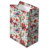 レッドロビンとポインセチアのクリスマスシンボル ミディアムペーパーバッグ (正面アングル)