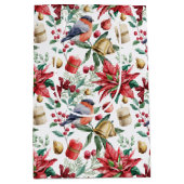 レッドロビンとポインセチアのクリスマスシンボル ミディアムペーパーバッグ (正面)