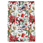 レッドロビンとポインセチアのクリスマスシンボル ミディアムペーパーバッグ (裏面)