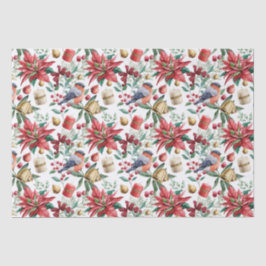 レッドロビンとポインセチアのクリスマスシンボル 薄葉紙