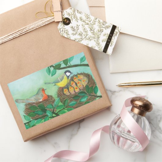 レッドロビンと素晴らしティットバードの営巣 長方形シール (ギフト)