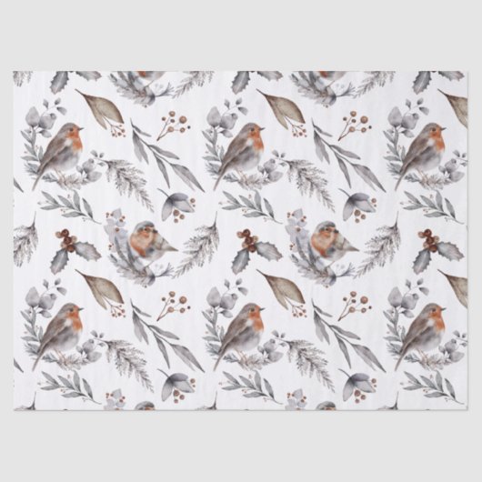レッドロビンウォーターカラーボタニカルクリスマスホリデー 薄葉紙 (正面)