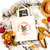 レッドロビンクリスマスオーナメントと文字 トートバッグ