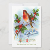 レッドロビンクリスマスホリーヴィンテージグリーティング文字 招待状 (正面)