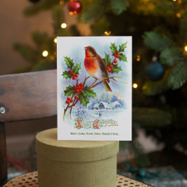 レッドロビンクリスマスホリーヴィンテージグリーティング文字 招待状