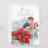 レッドロビンバードウォーター色の冬のクリスマス シーズンカード (正面)