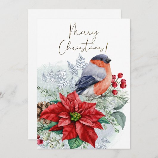 レッドロビンバードウォーター色の冬のクリスマス シーズンカード (正面/裏面)