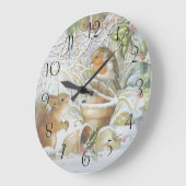 レッドロビンバードリス冬のクリスマス ラージ壁時計 (傾斜)