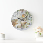 レッドロビンバードリス冬のクリスマス ラージ壁時計 (ホーム)