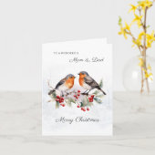 レッドロビンホリーママ&パパクリスマス カード (黄色い花)