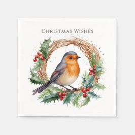 レッドロビンホリーリースクリスマス スタンダードカクテルナプキン