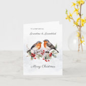 レッドロビンホリー祖父母クリスマスカード カード (黄色い花)