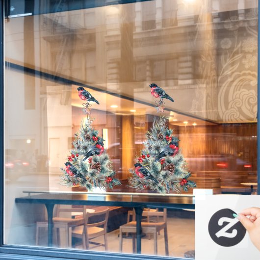 レッドロビン付きクリスマスティー ウィンドウサイン (カフェ窓)