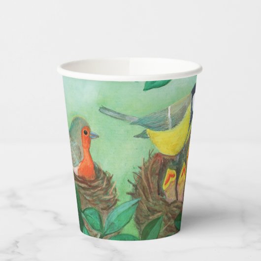 レッドロビン素晴らし、ティットとベビーの鳥の春 紙コップ (左)