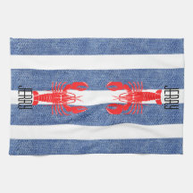 レッドロブスターオンブルーホワイトデニムストライプズ