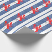 レッドロブスターオンブルー&ホワイトデニムストライプズ ラッピングペーパー (角)
