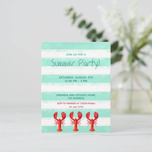 レッドロブスターグリーンホワイトサマーパーティの招待状 ポストカード (スタンド正面)