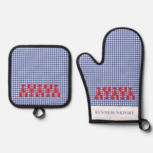 レッドロブスターコースタルタウンNAMEチェックメインおもしろい 鍋つかみ&鍋敷きセット (正面)