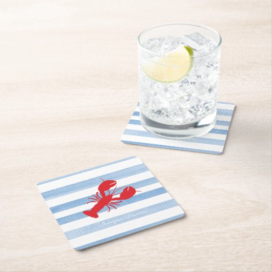 レッドロブスターストライプウォーターカラーファミリー懇親会文字 スクエアペーパーコースター (インサイチュ)