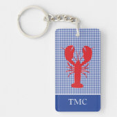 レッドロブスターブルーホワイトギンガムモノグラムイニシャル キーホルダー (正面)