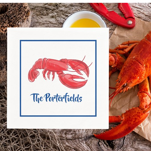 レッドロブスターブルー縁どカスタムパーティー スタンダードカクテルナプキン