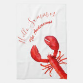 レッドロブスターホワイトハローサマーネーム魚介類 キッチンタオル (縦)