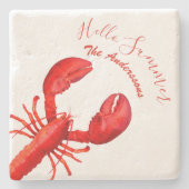 レッドロブスターホワイトハローサマーネーム魚介類 ストーンコースター (正面)