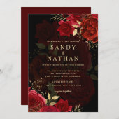 レッドロマンチックバラ結婚式招待状 招待状 (正面/裏面)