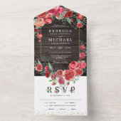 レッドロモダンゼスフローラバーンウッド結婚ズ オールインワン招待状 (内側)