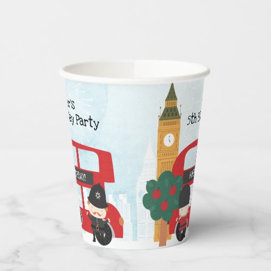 レッドロンドンバスアンドクロックタワー子供の誕生日パーティー 紙コップ (左)