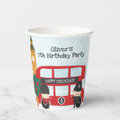 レッドロンドンバスアンドクロックタワー子供の誕生日パーティー 紙コップ (正面)