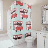 レッドロンドンバスヴィンテージパターン シャワーカーテン (インサイチュ)