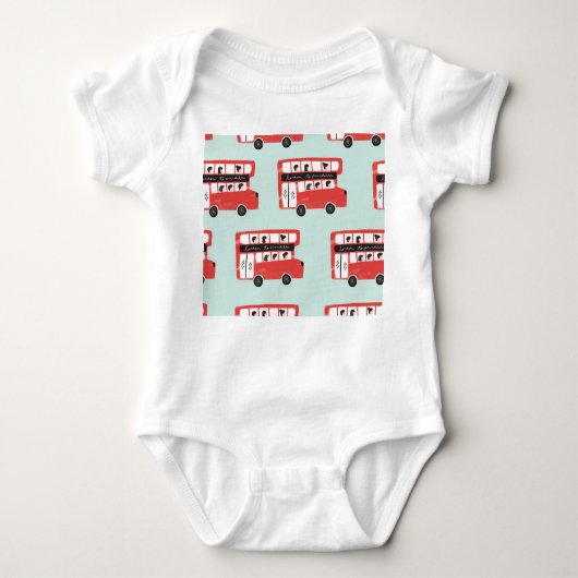 レッドロンドンバスヴィンテージパターン ベビーボディスーツ (正面)