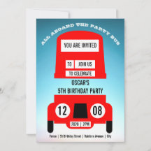 レッドロンドンバス子供の誕生日パーティーの招待状